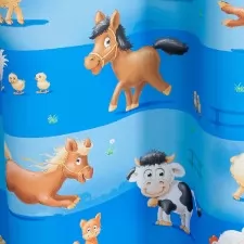 Farm – Kék alapon Állatfigurás gyerekszobai dimout sötétítő függöny egyedi méretre varrva