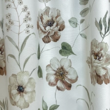 Primrose - Tört fehér és barna színű, nyomott virág mintás bársonyos dekor függöny egyedi méretre varrva