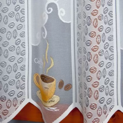 Kávéscsésze mintás jacquard vitrázs függöny egyedi méretre varrva