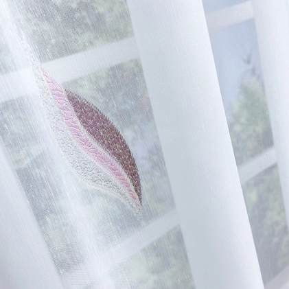 Fiona - Mályva színű elszórt levélmintás nyírt batiszt függöny egyedi méretre varrva