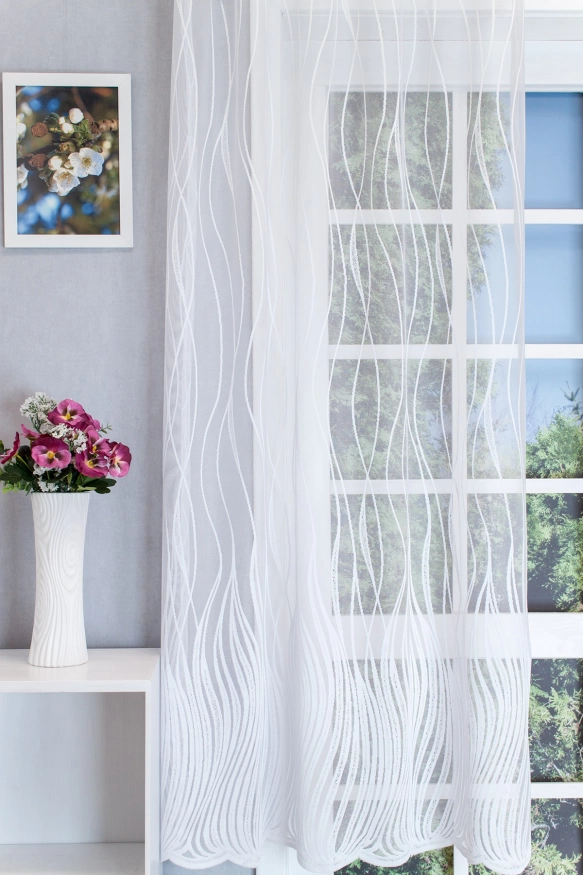 Fehér színű, hullámmintás jacquard függöny 7505/220-01