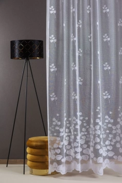 Bordűrös levélmintás fehér jacquard függöny egyedi méretre varrva