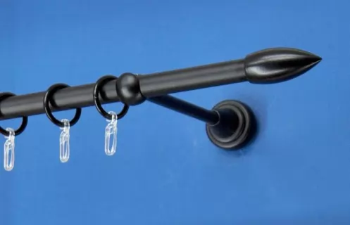 Fém függönykarnis-garnitúra, jégcsap végzáróval, egysoros, fekete, 160&nbsp;cm, átm. 16 mm